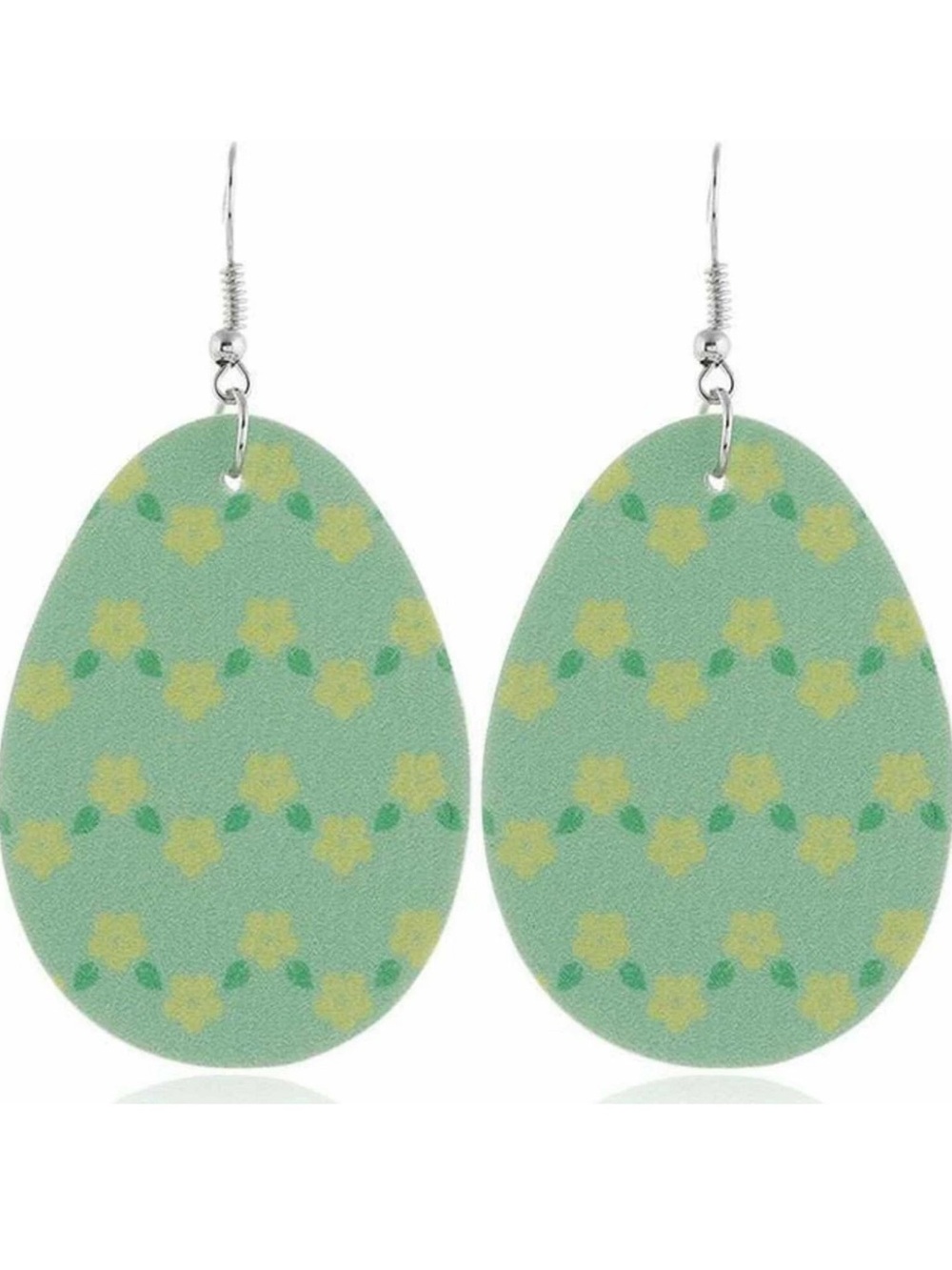 Daisies Earrings faux leather tear drop Light Green Yellow Daisies Spring Summer